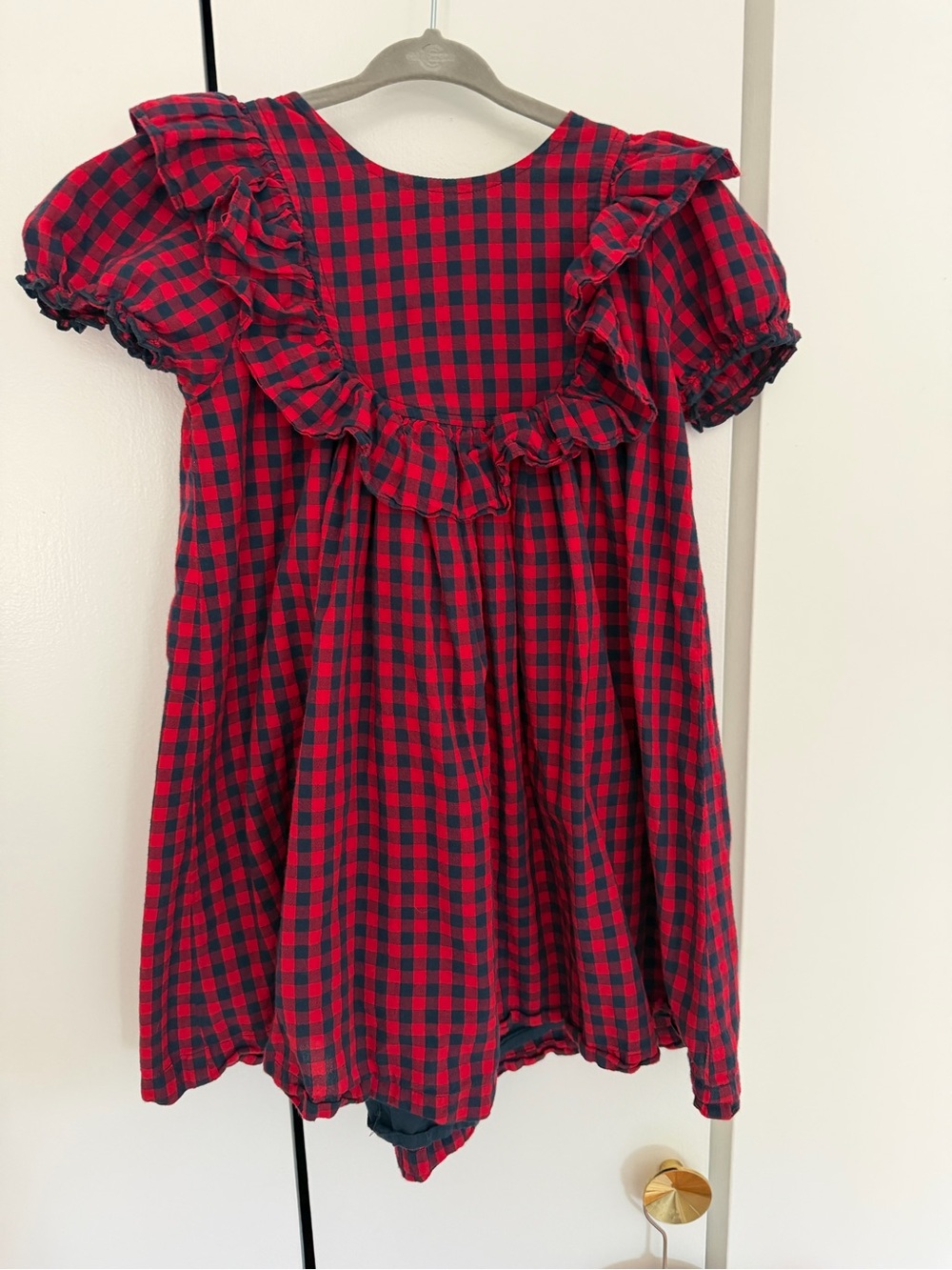Pink Chicken Red and Navy Gingham Ruffle Dress